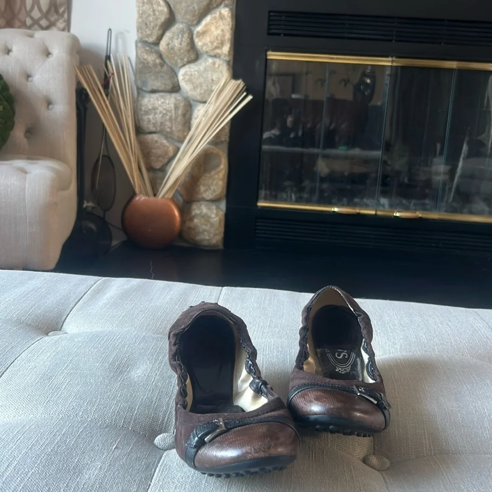 Tod’s Brown Suede Leather Buckle Ballerina Flats Size 37.5
